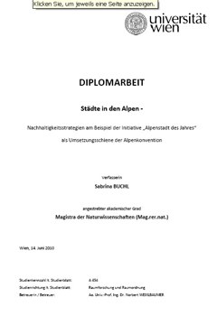 Stadte in den Alpen - Nachhaltigkeitsstrategien am Beispiel der Initiative "Alpenstadt des Jahres" als Umsetzungsschiene der Alpenkonvention
